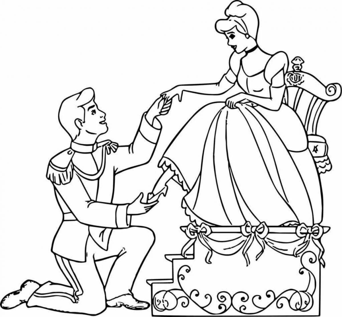 Coloring page glowing princess at the ball