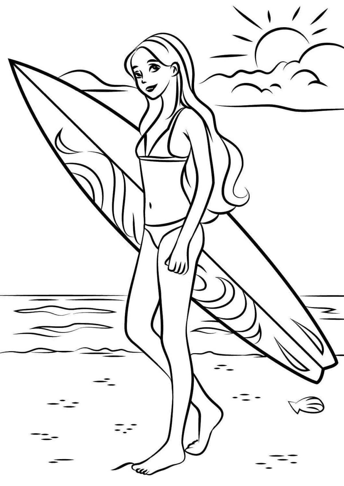 Coloring page charming barbie in the sea
