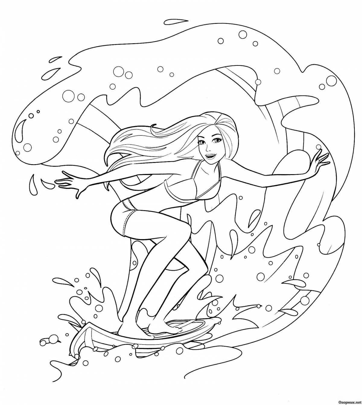 Bright barbie in the sea coloring book