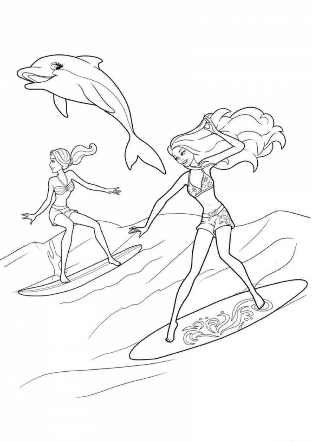 Colorful barbie in the sea coloring book