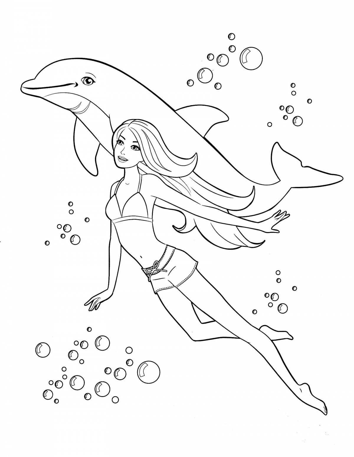 Coloring page elegant barbie in the sea