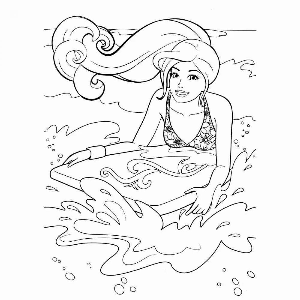 Coloring book luxury barbie in the sea