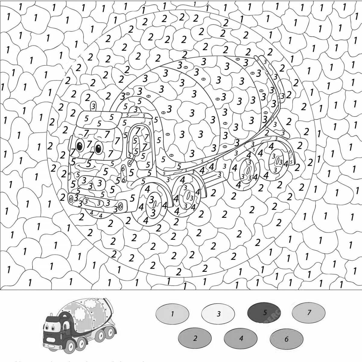 Intriguing car coloring by numbers