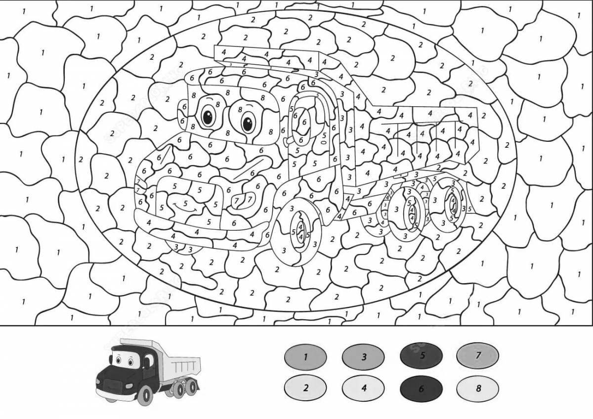 Charming car coloring by numbers