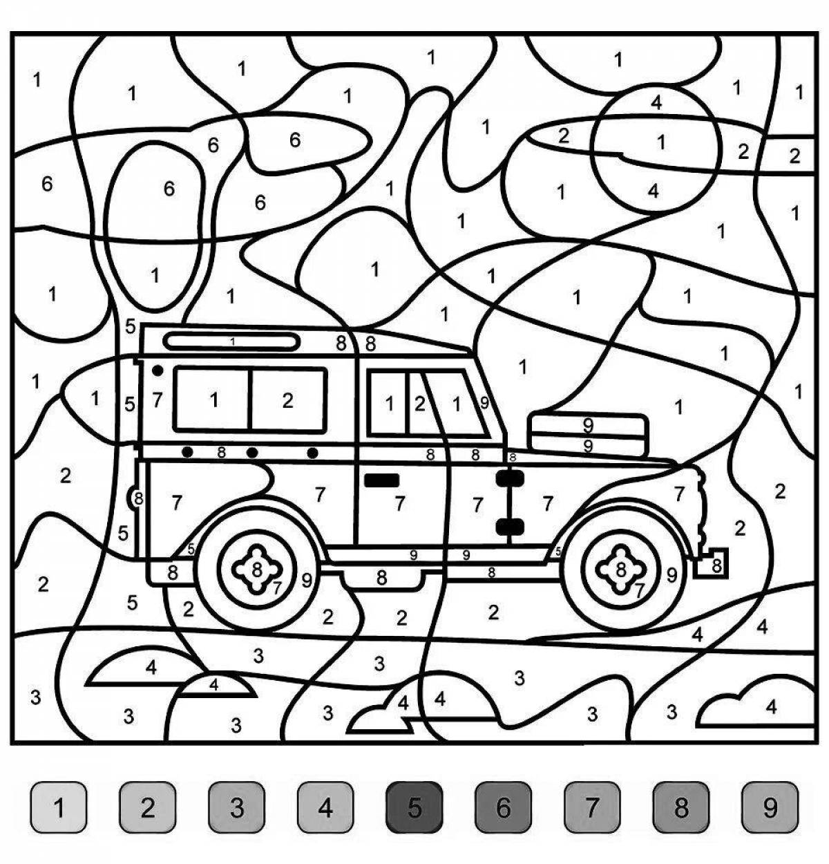 Coloring shining car by numbers