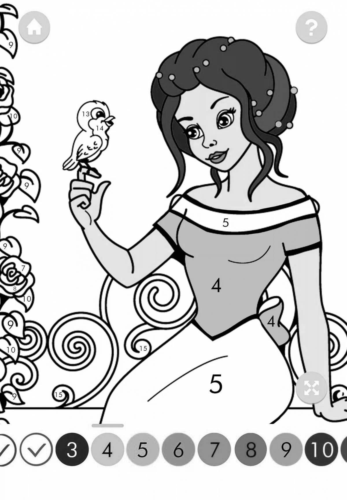 Gorgeous Princess Numbers coloring page