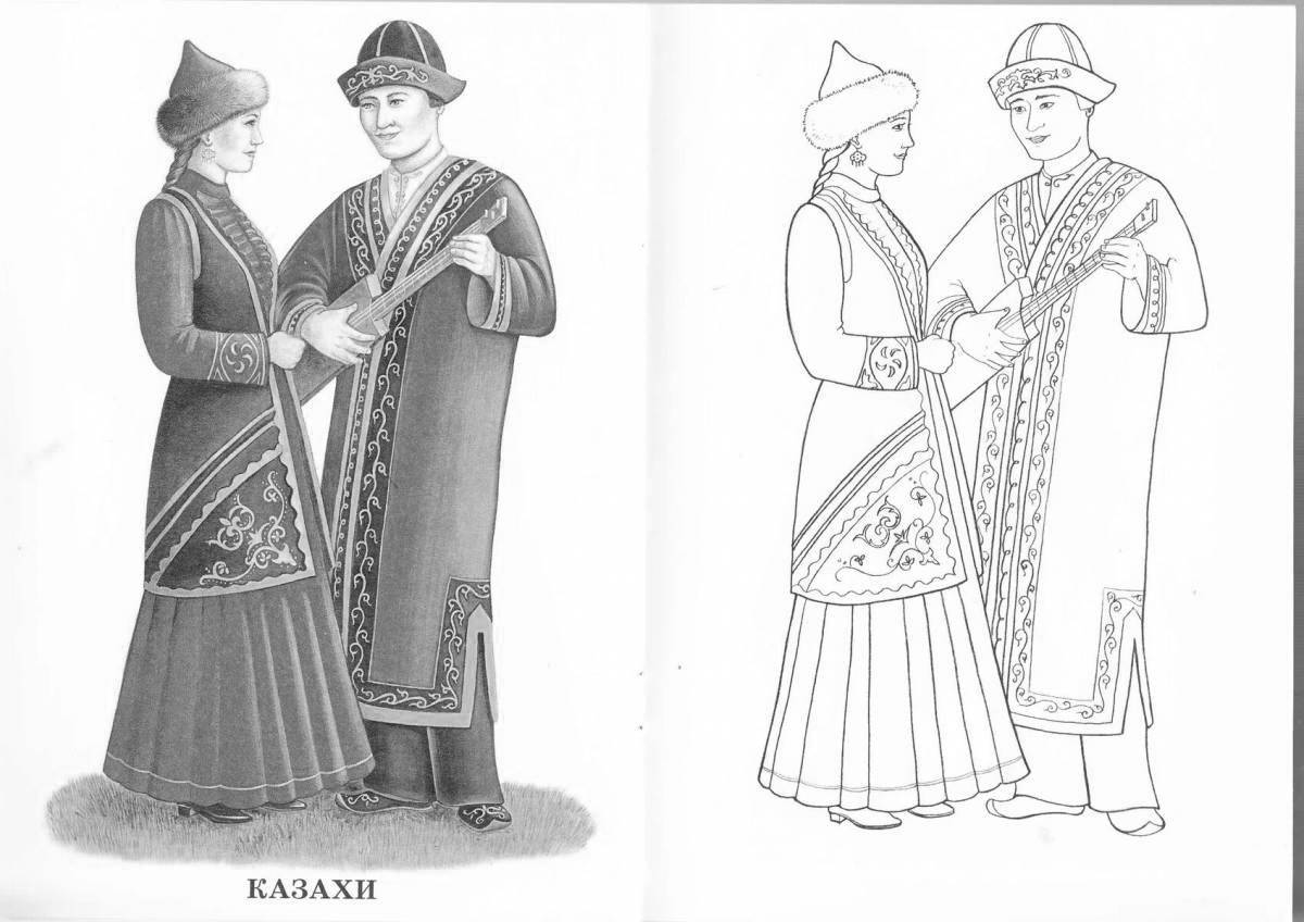Detailed coloring page of Russian folk costume