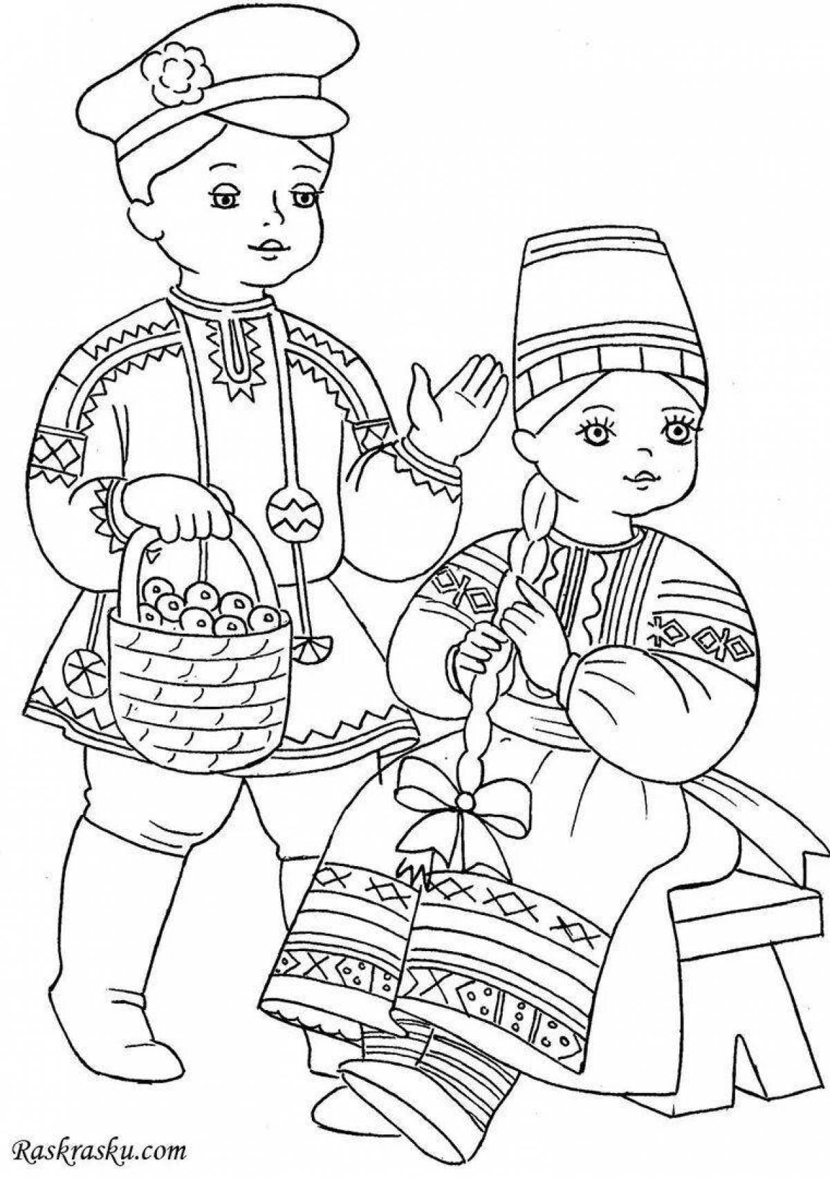 Detailed coloring of the Russian folk costume