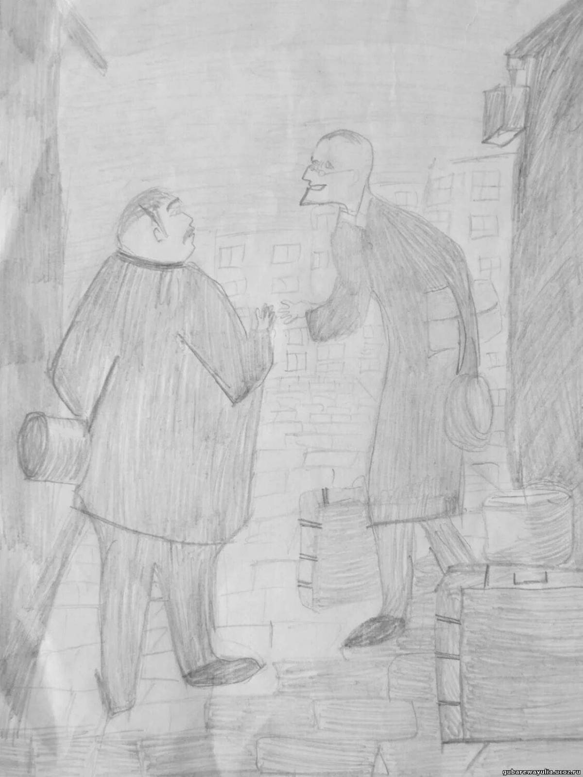 Иллюстрация к произведению Чехова толстый и тонкий