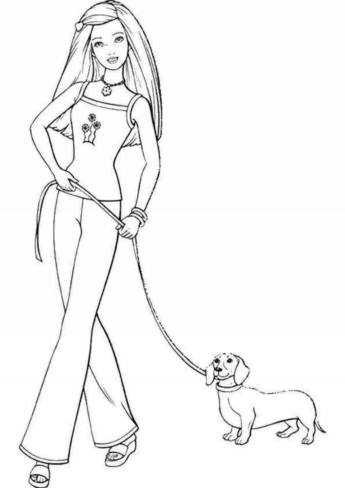 Coloring book shining barbie with animals