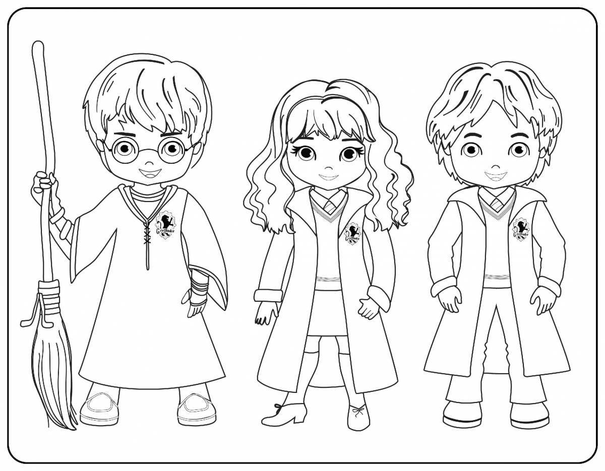 Adorable round harry potter coloring page