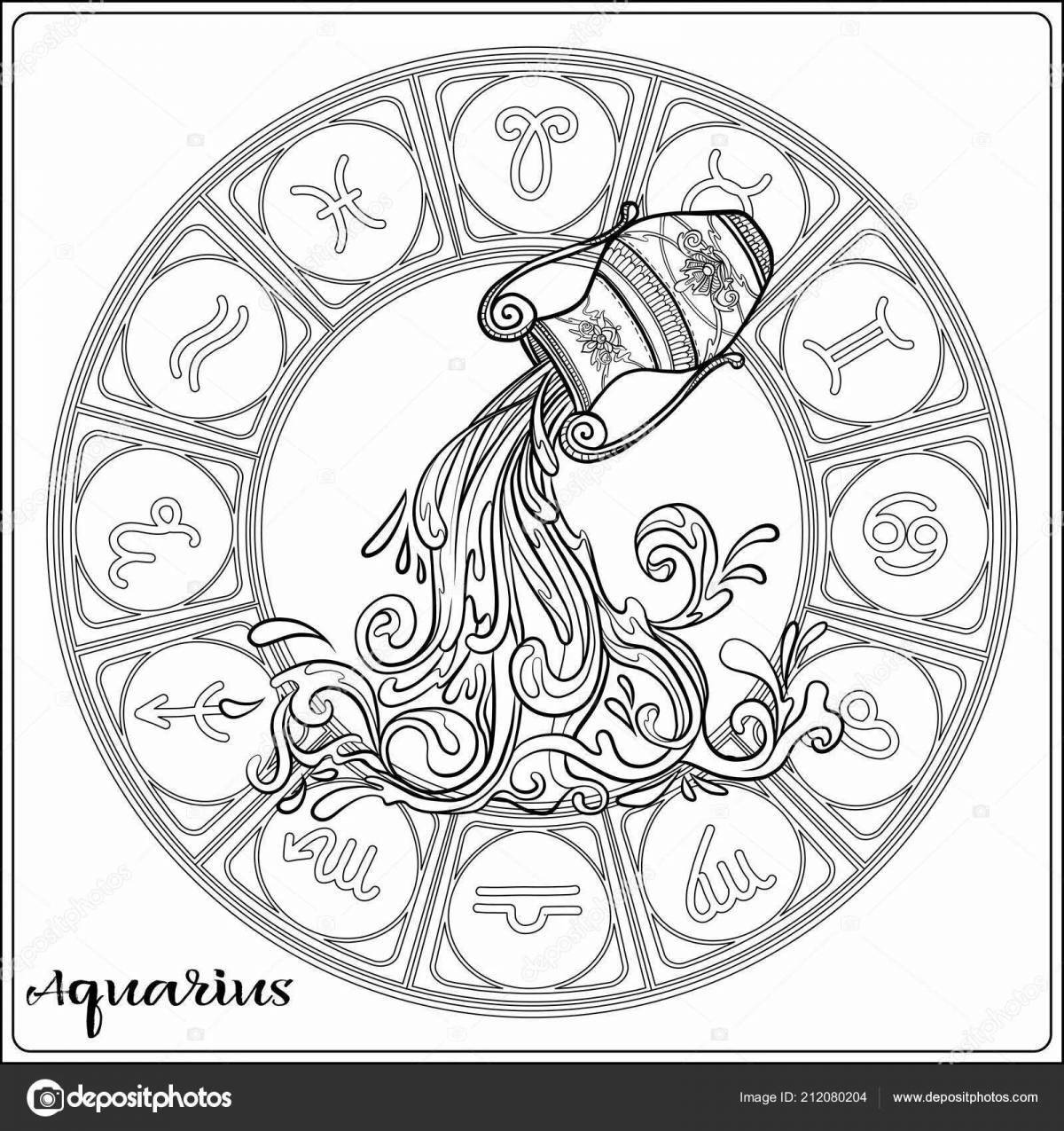 Gorgeous coloring book Aquarius zodiac sign