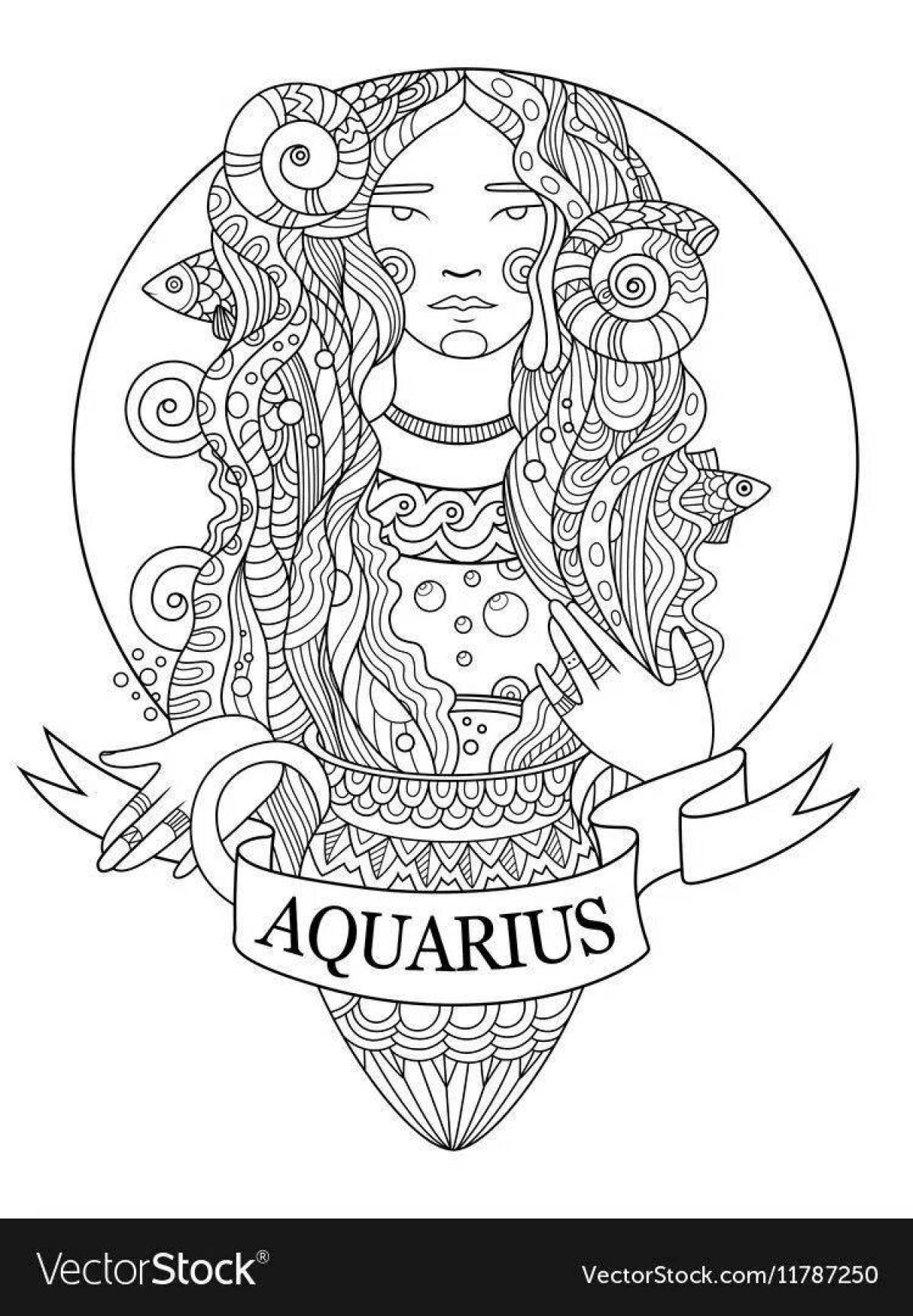 Bright coloring zodiac sign Aquarius