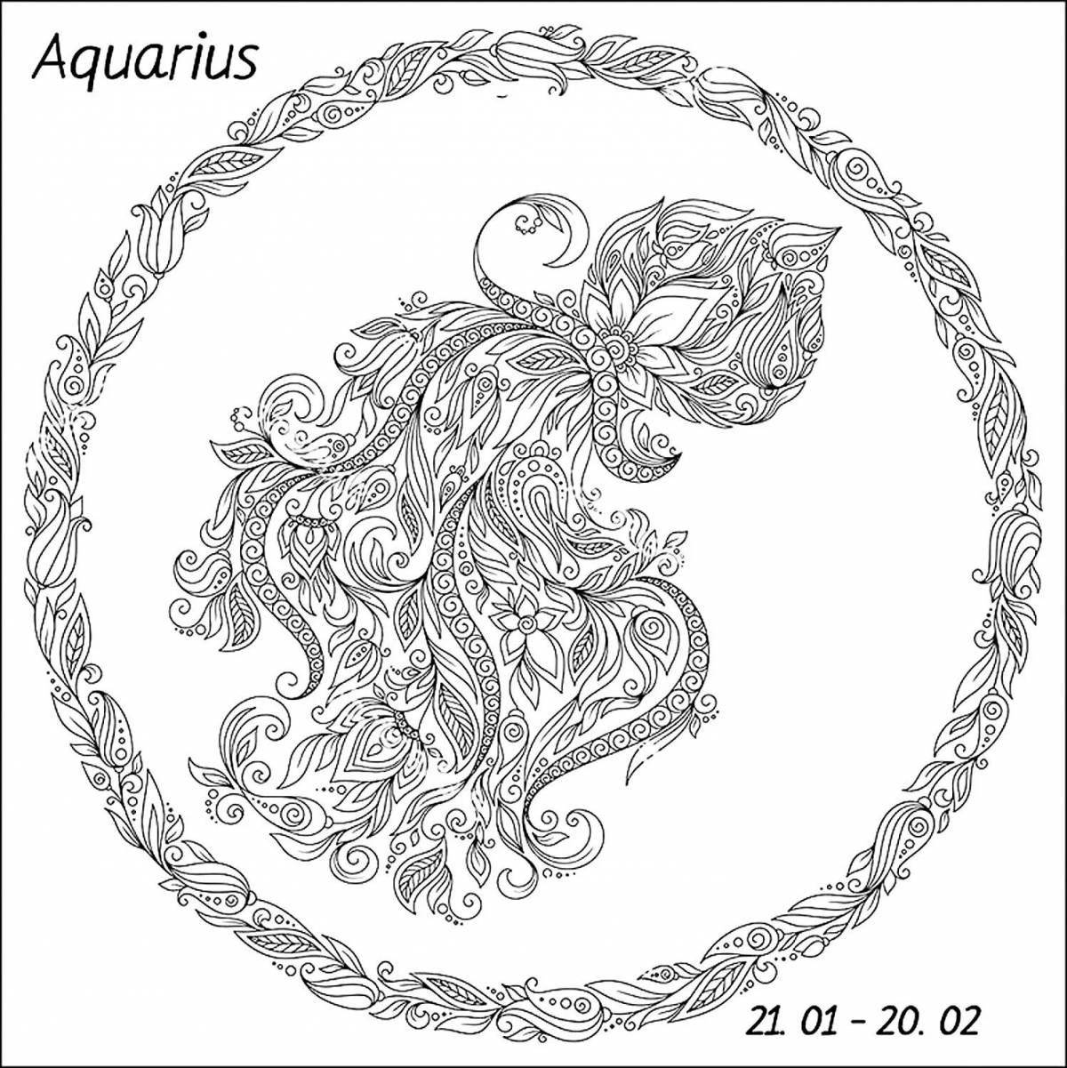 Dazzling coloring book of the zodiac sign Aquarius