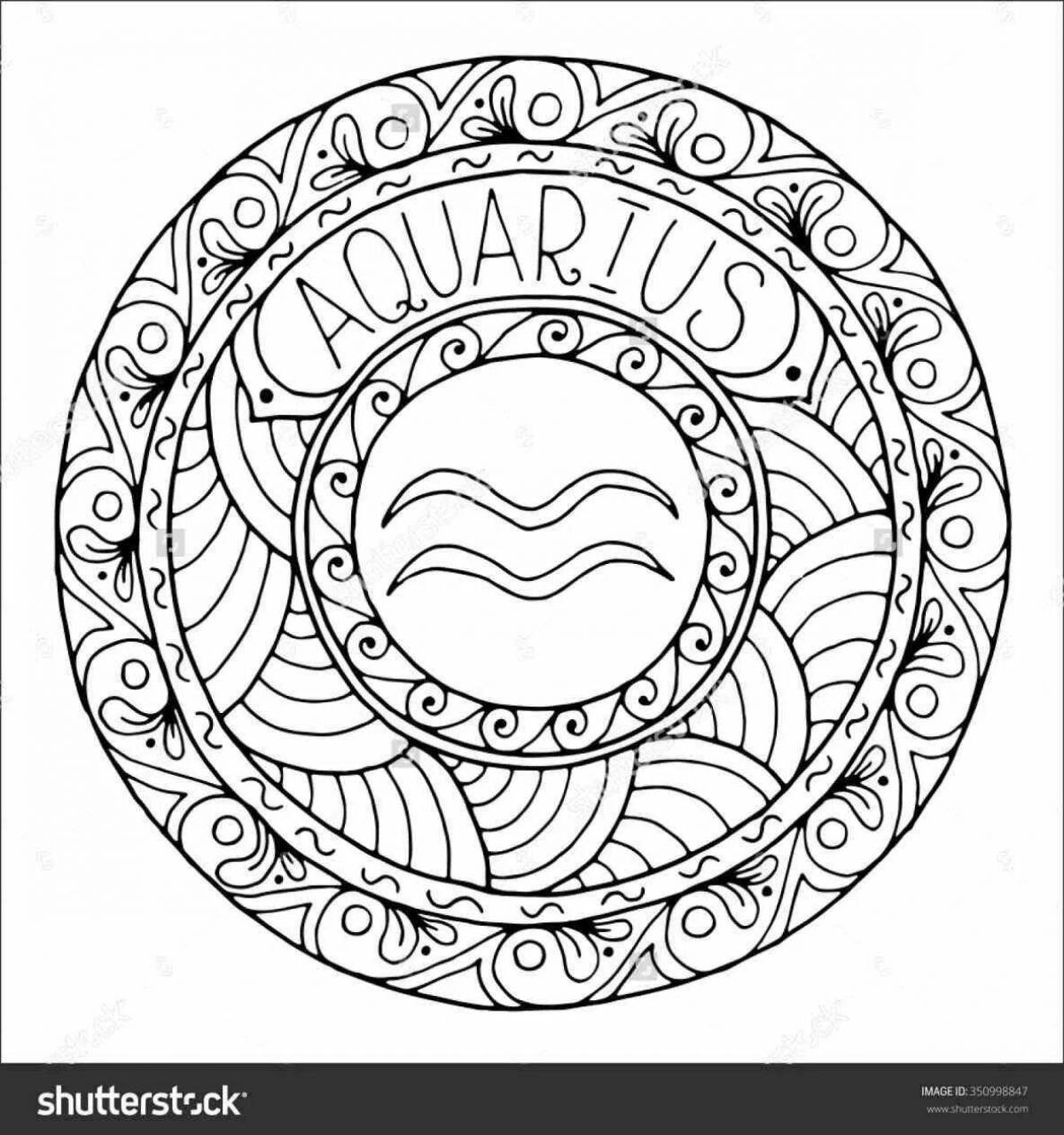 Attractive coloring book Aquarius zodiac sign
