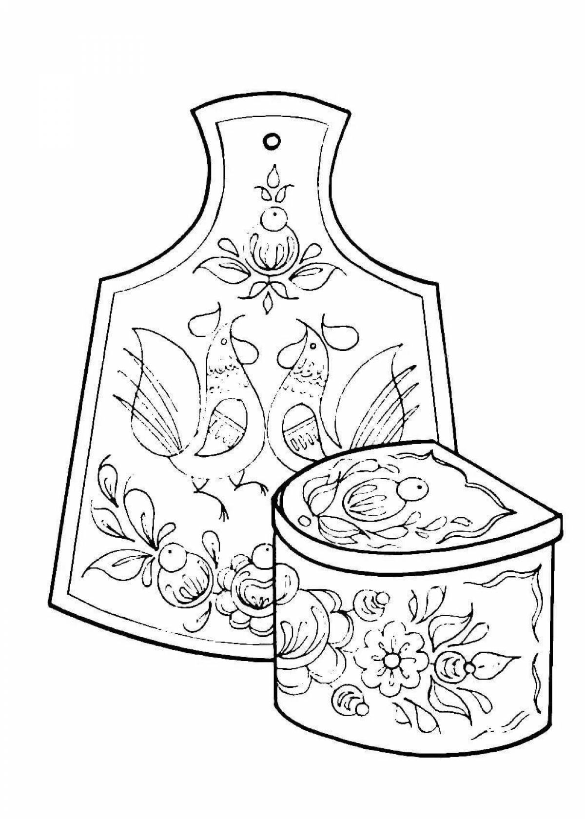 Coloring page cute Khokhloma cutting board