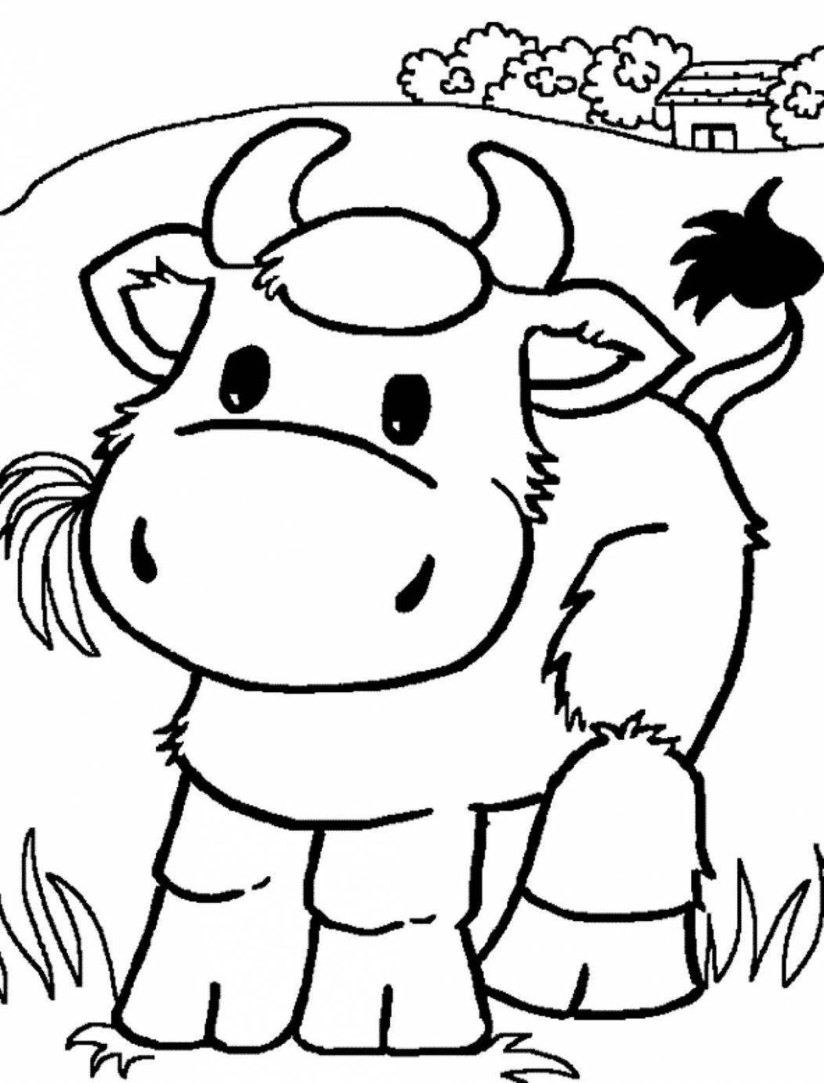 Милая корова-раскраска для детей