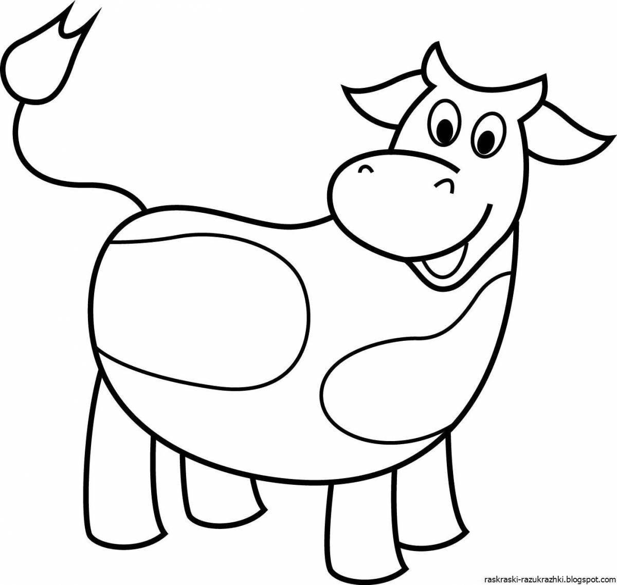 Colorful cow coloring for kids