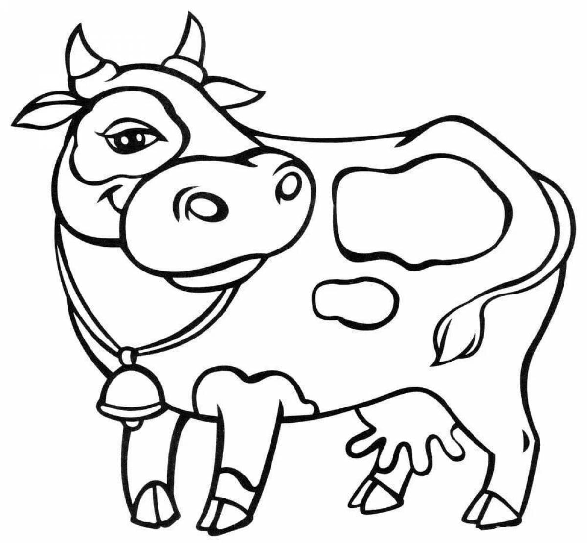 Забавная раскраска коровы для малышей