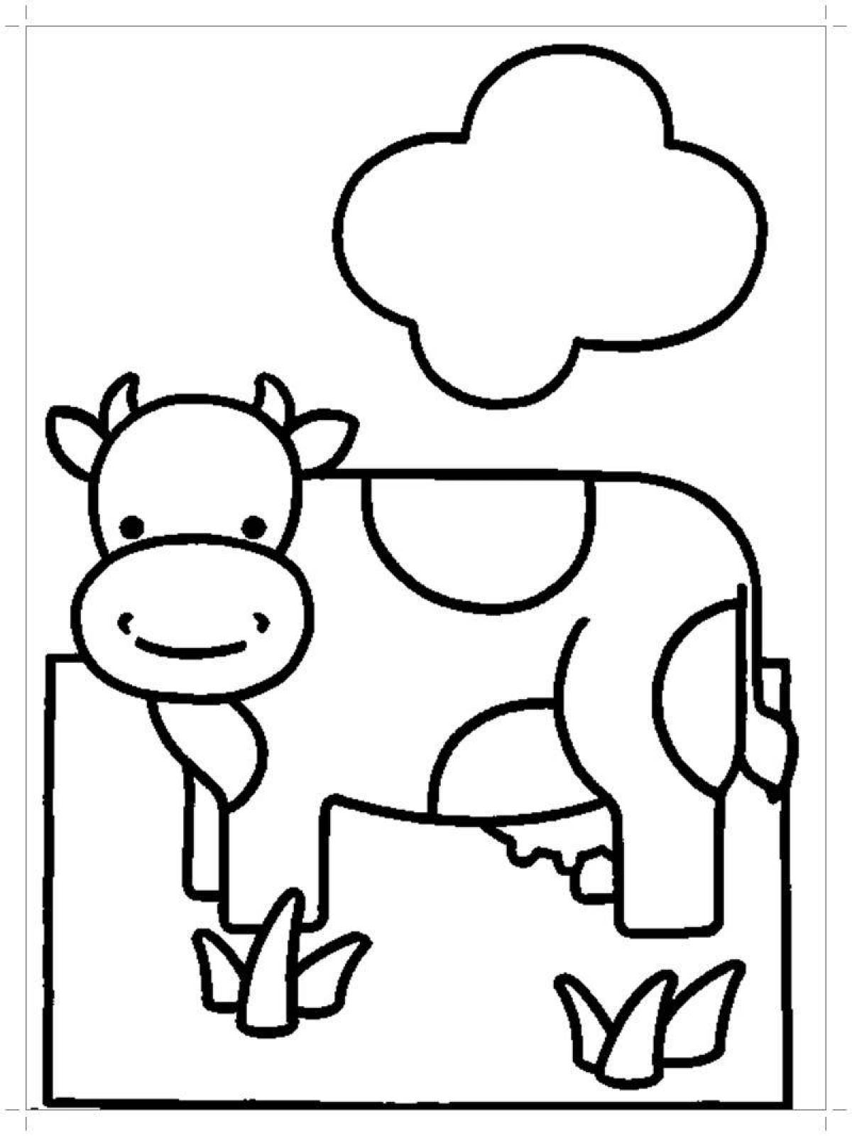 Очаровательная корова-раскраска для детей