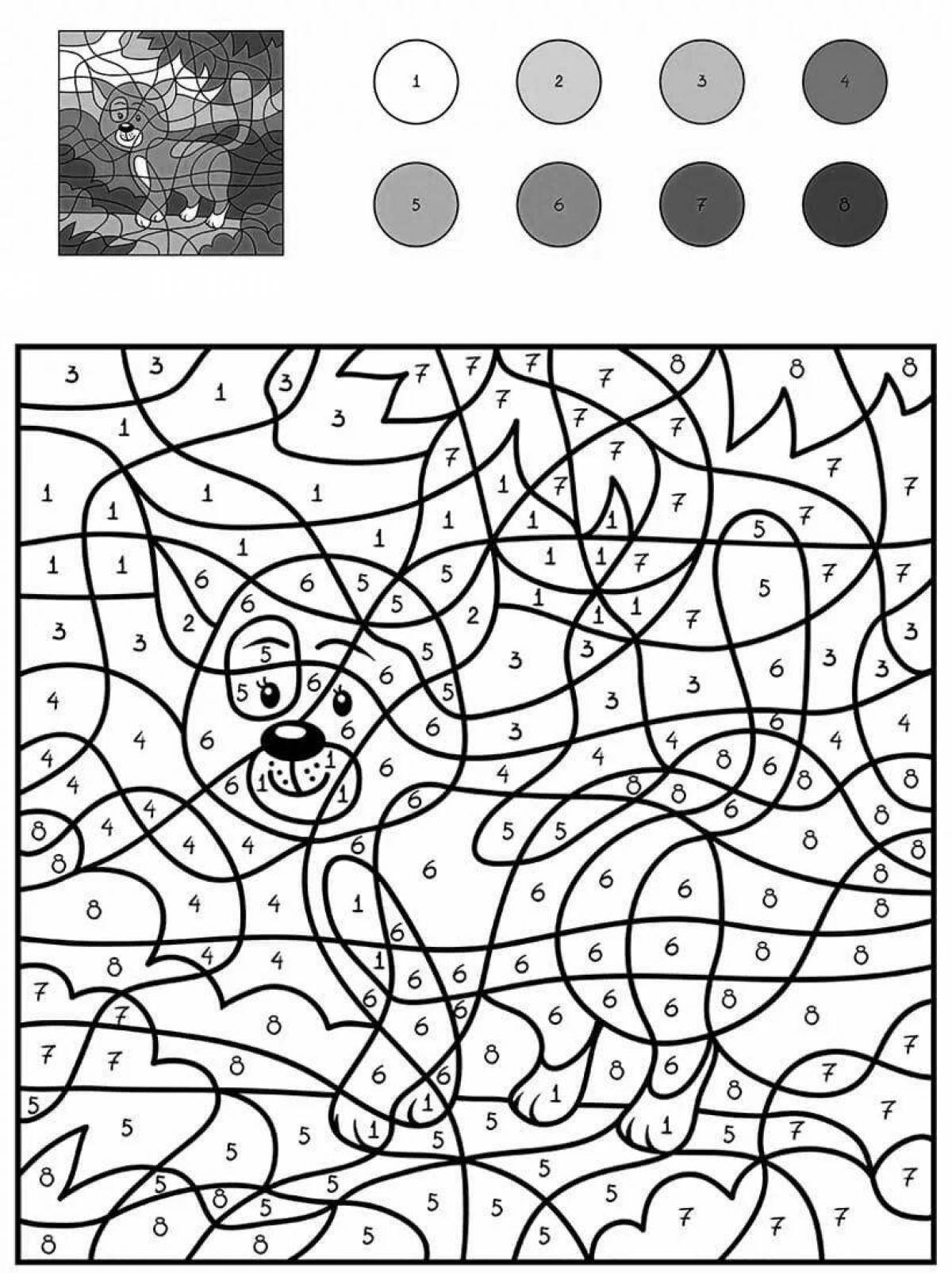 Раскраска красочная кошка по номерам