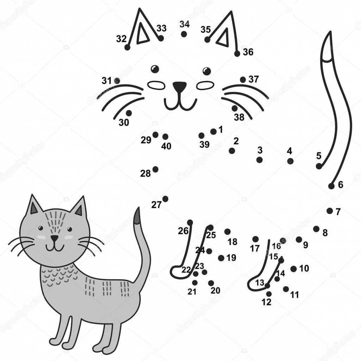 Раскраска игривая кошка по номерам