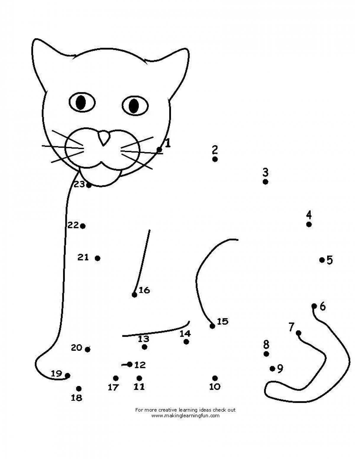 Adorable cat coloring page by number