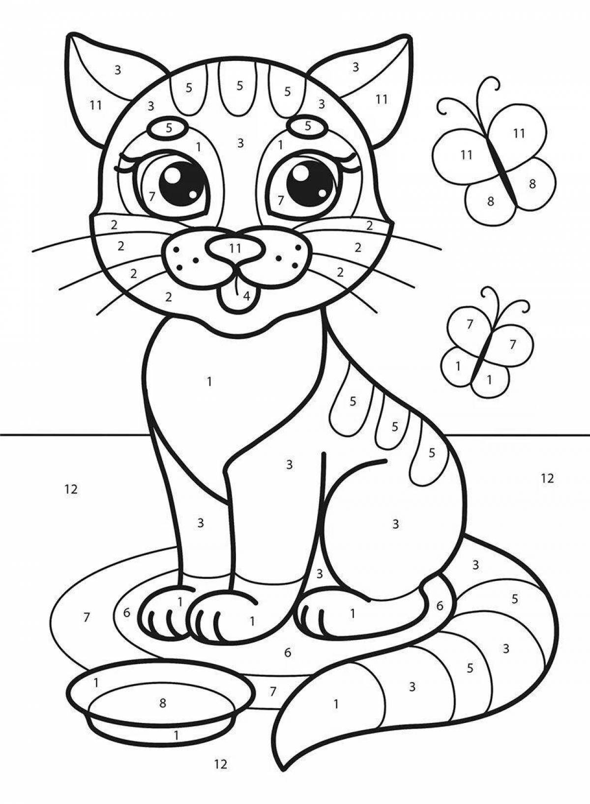 Color by number cat coloring