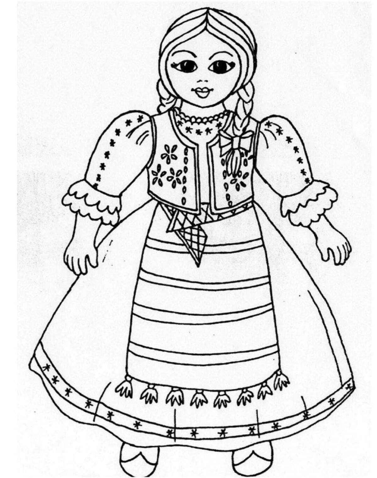 Coloring page colorful Ukrainian national costume