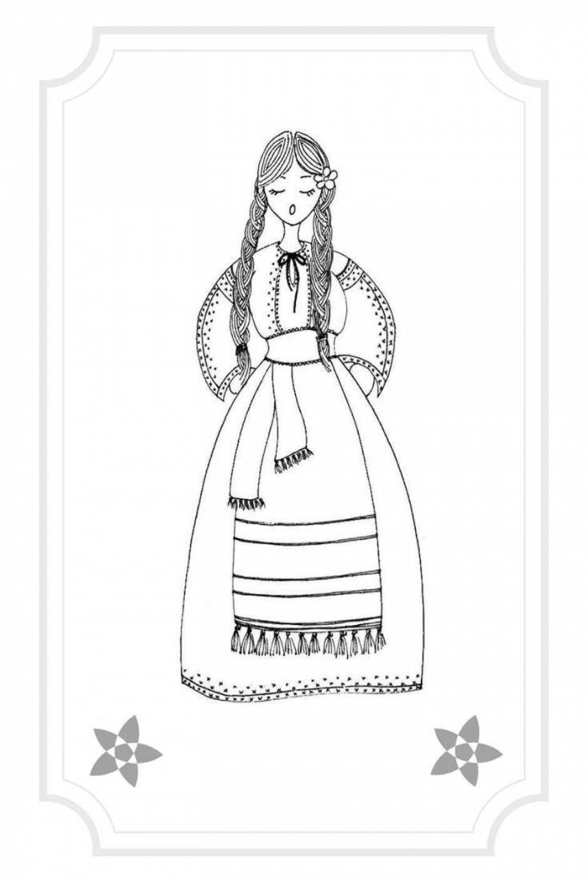 Coloring page charming Ukrainian national costume