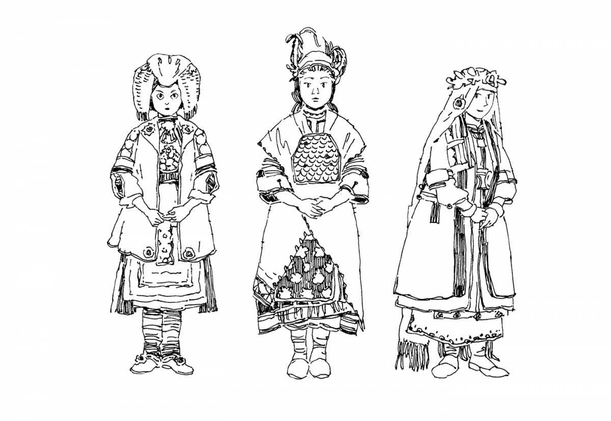 Coloring page royal Ukrainian national costume