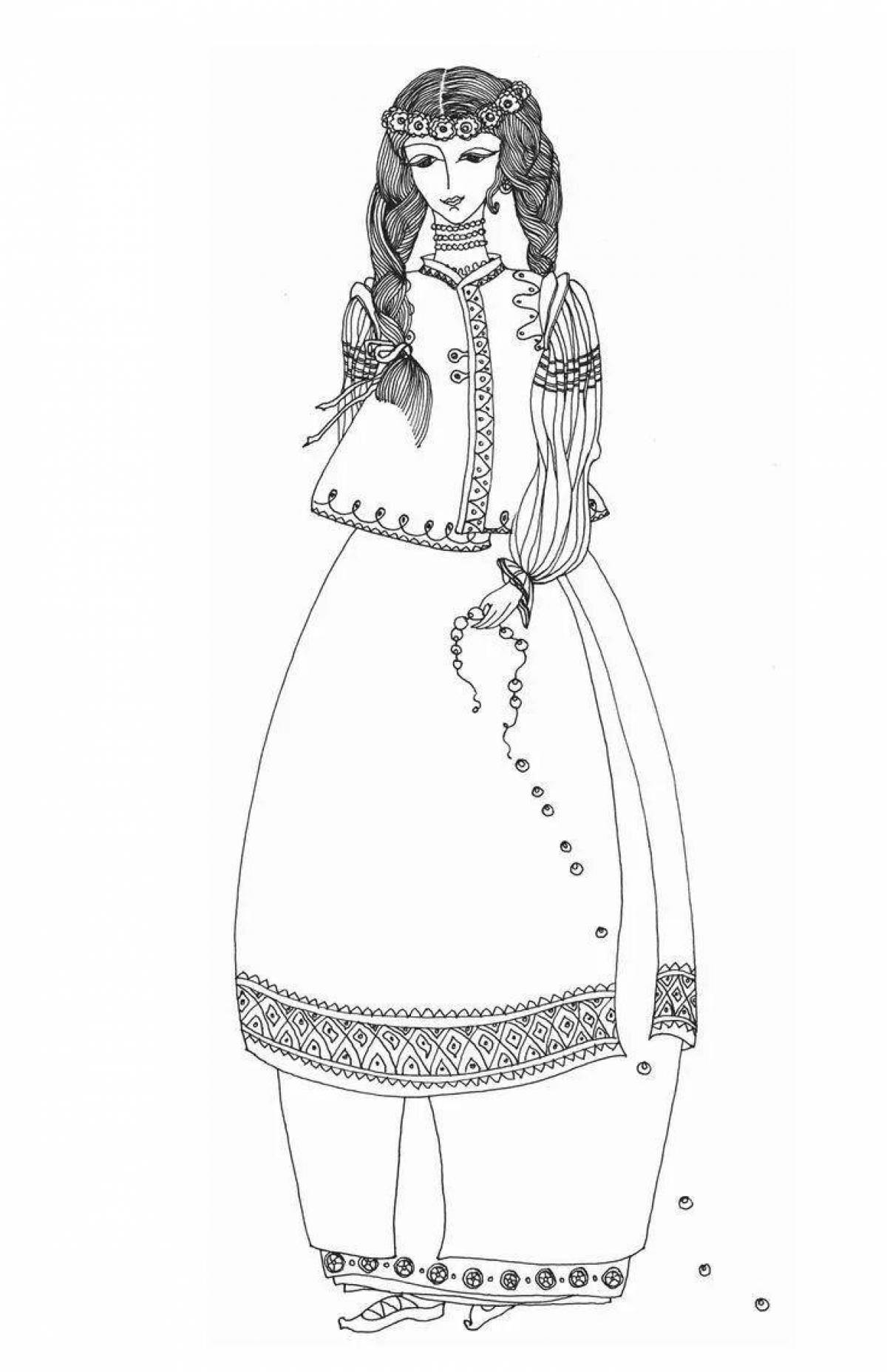 Coloring page glorious Ukrainian national costume