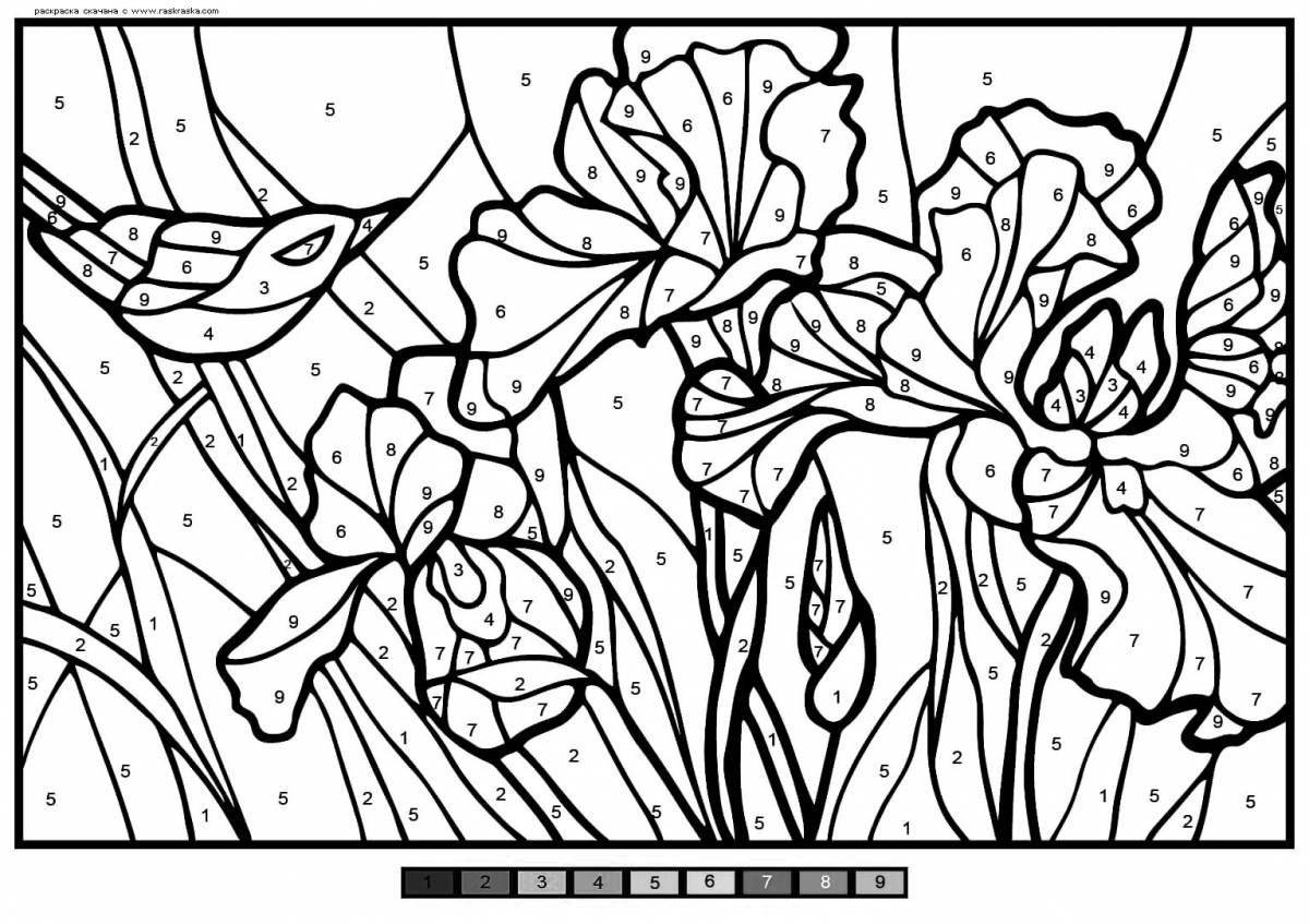 Colorful flower by number coloring book