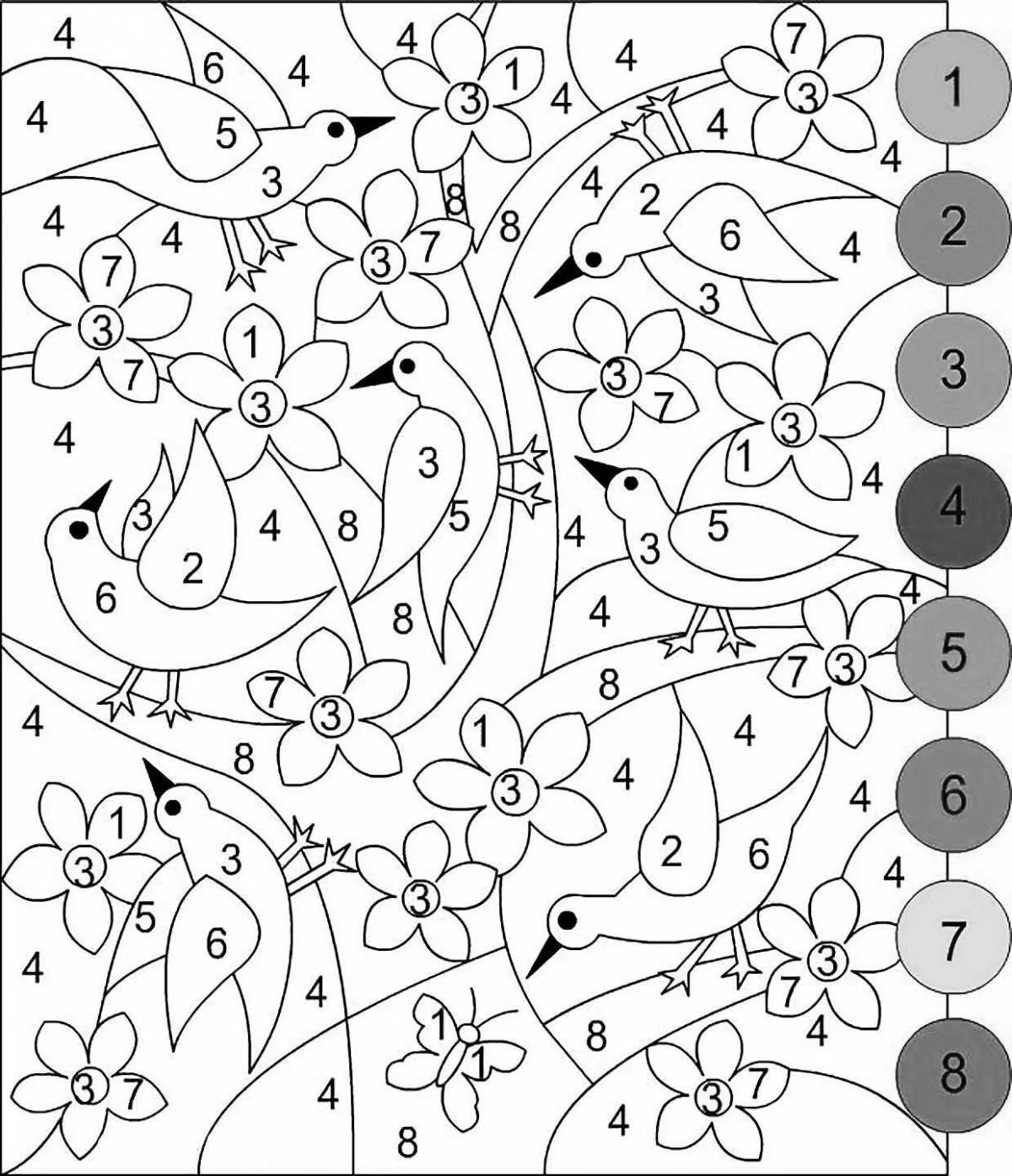 Coloring bright flower by numbers