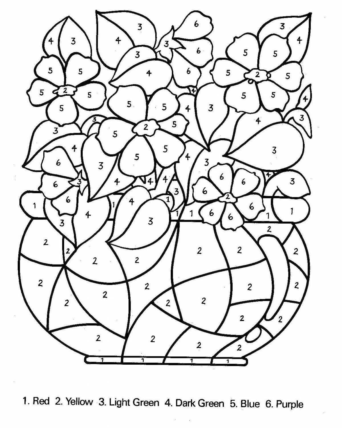 Раскраска сказочный цветок по номерам