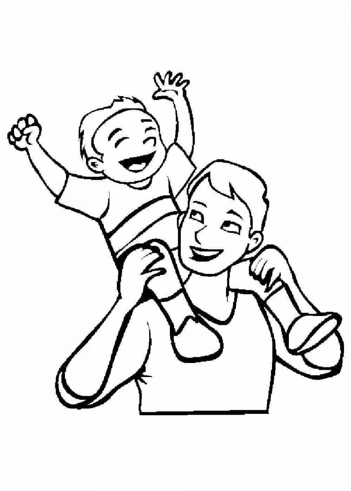 Playful son and dad coloring book