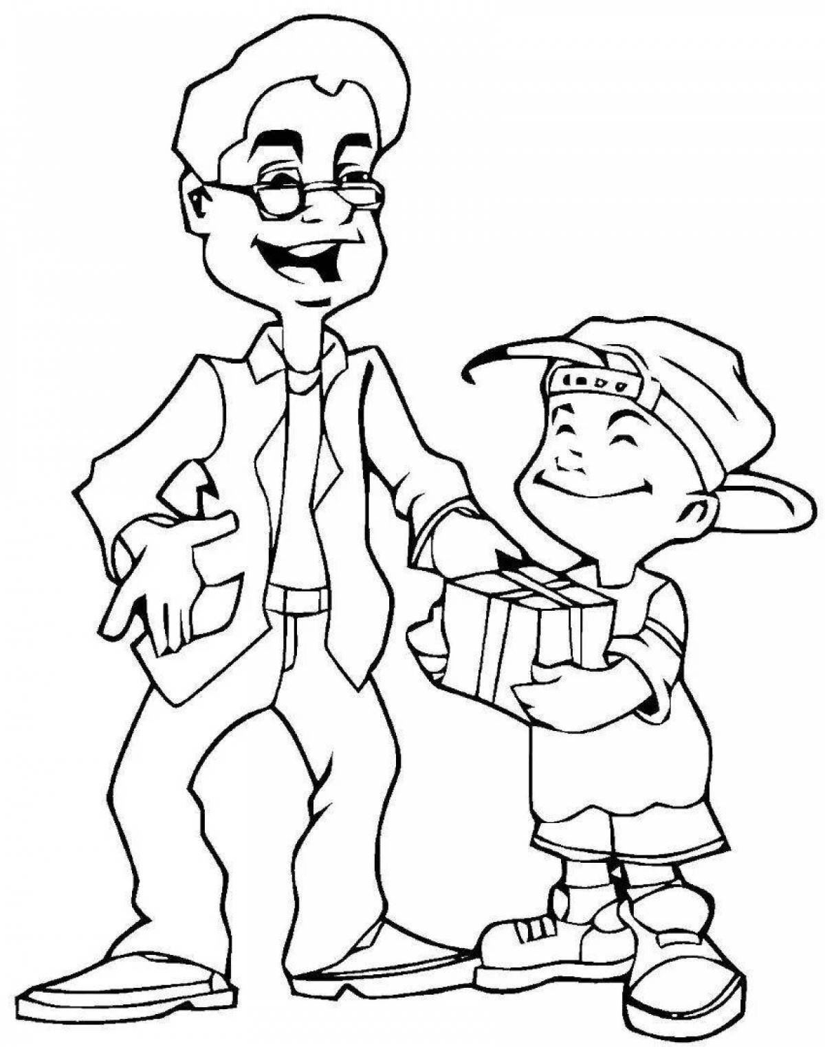 Smiling son and dad coloring book