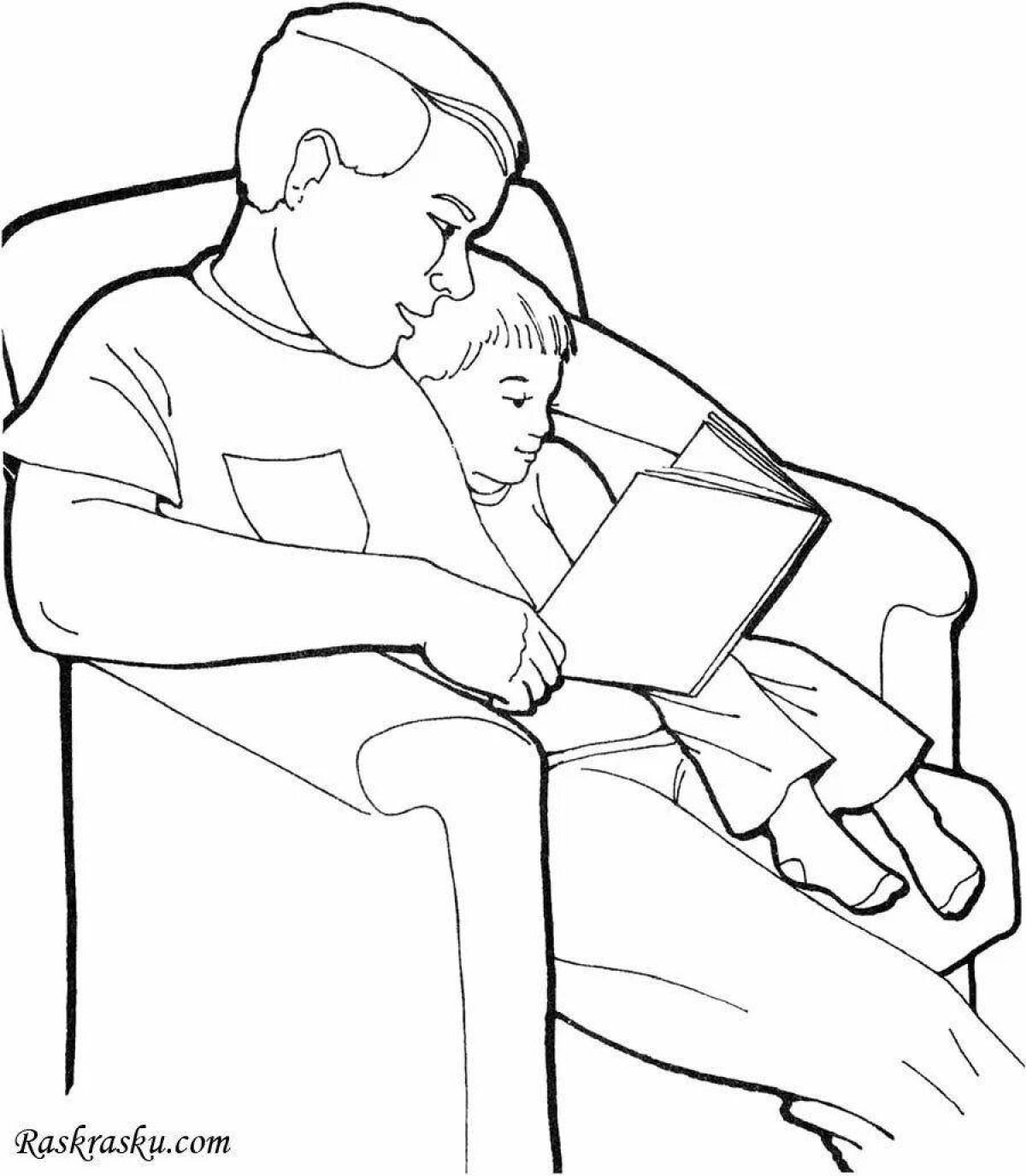Excited son and dad coloring page
