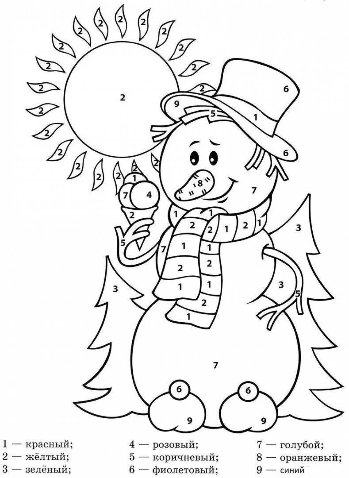 Playful winter by numbers coloring page