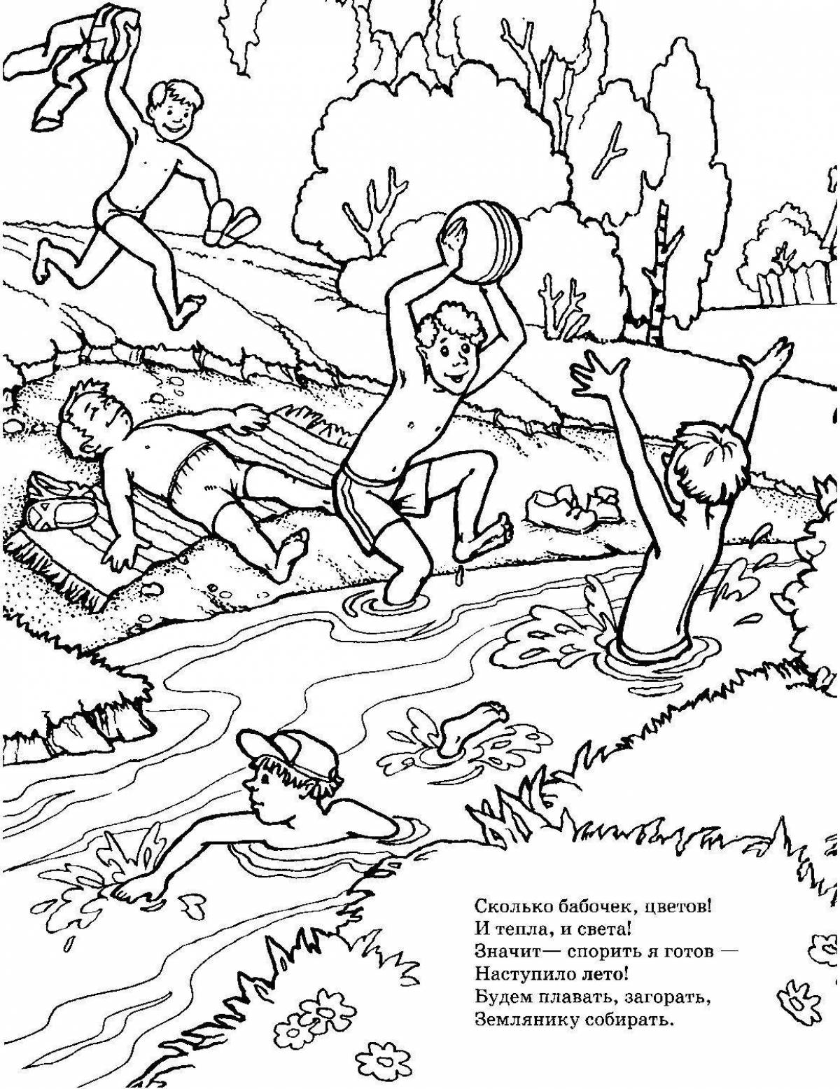 Coloring page stimulating water safety