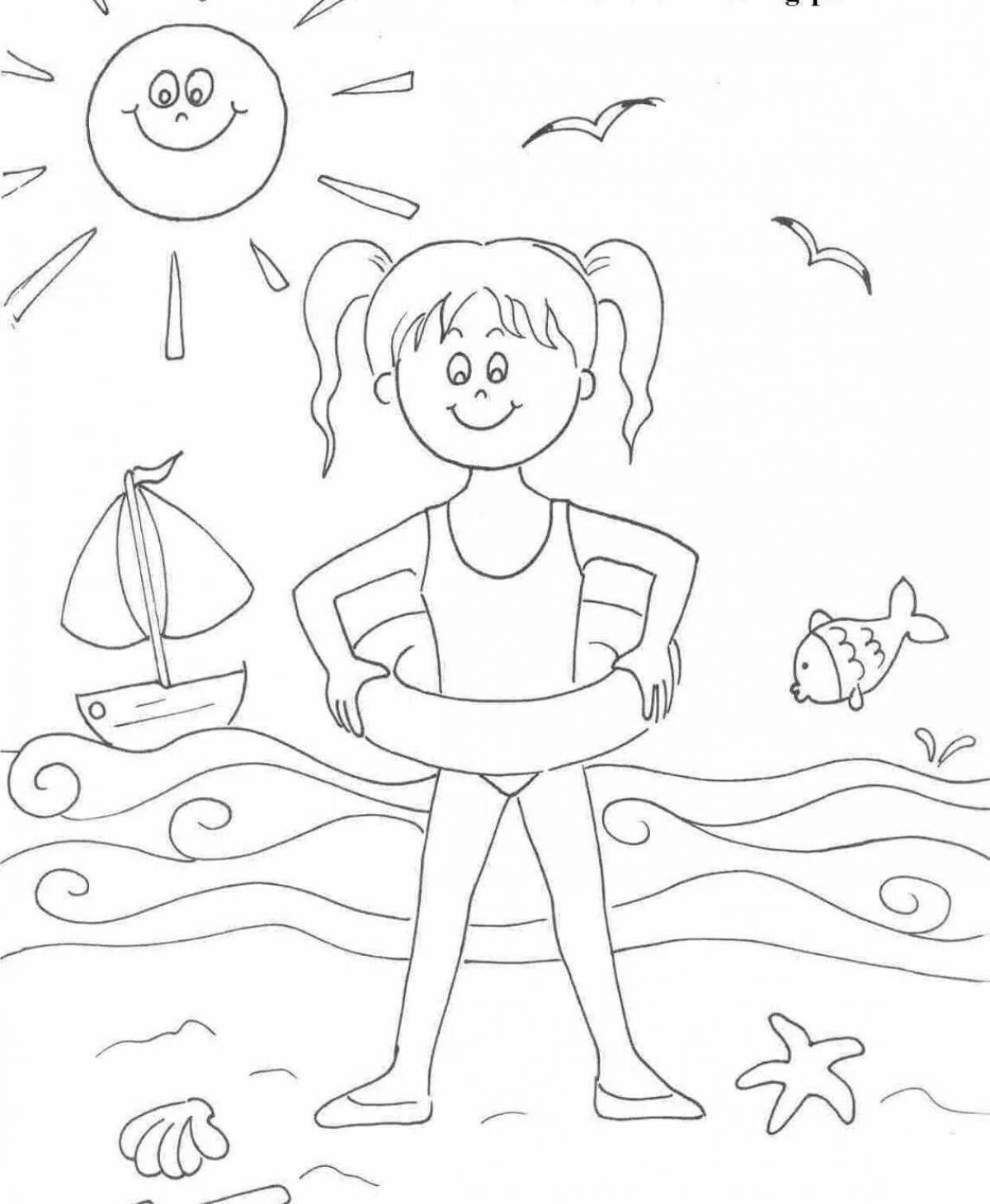 Colorful water safety coloring page