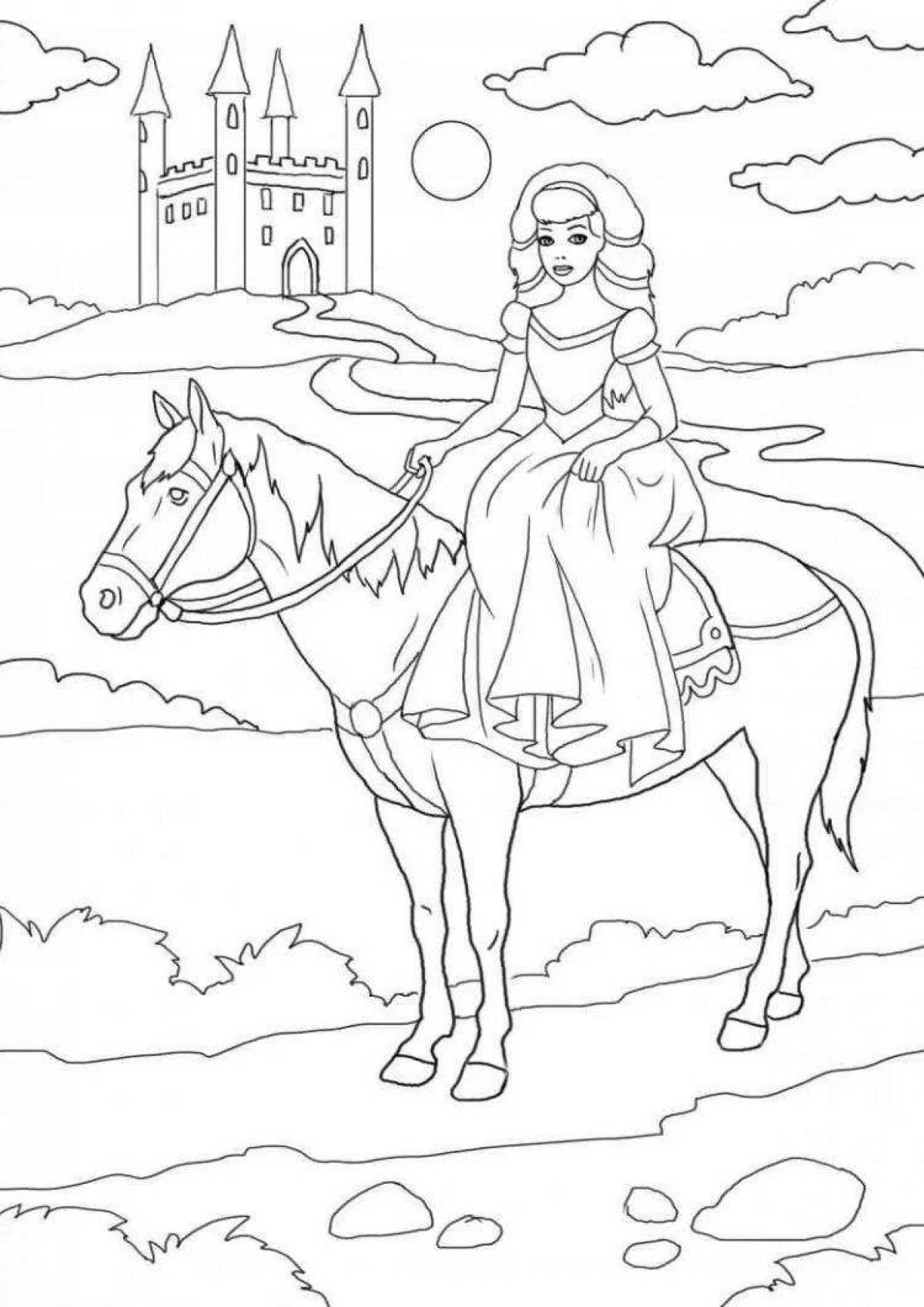 Charming coloring horse and princess