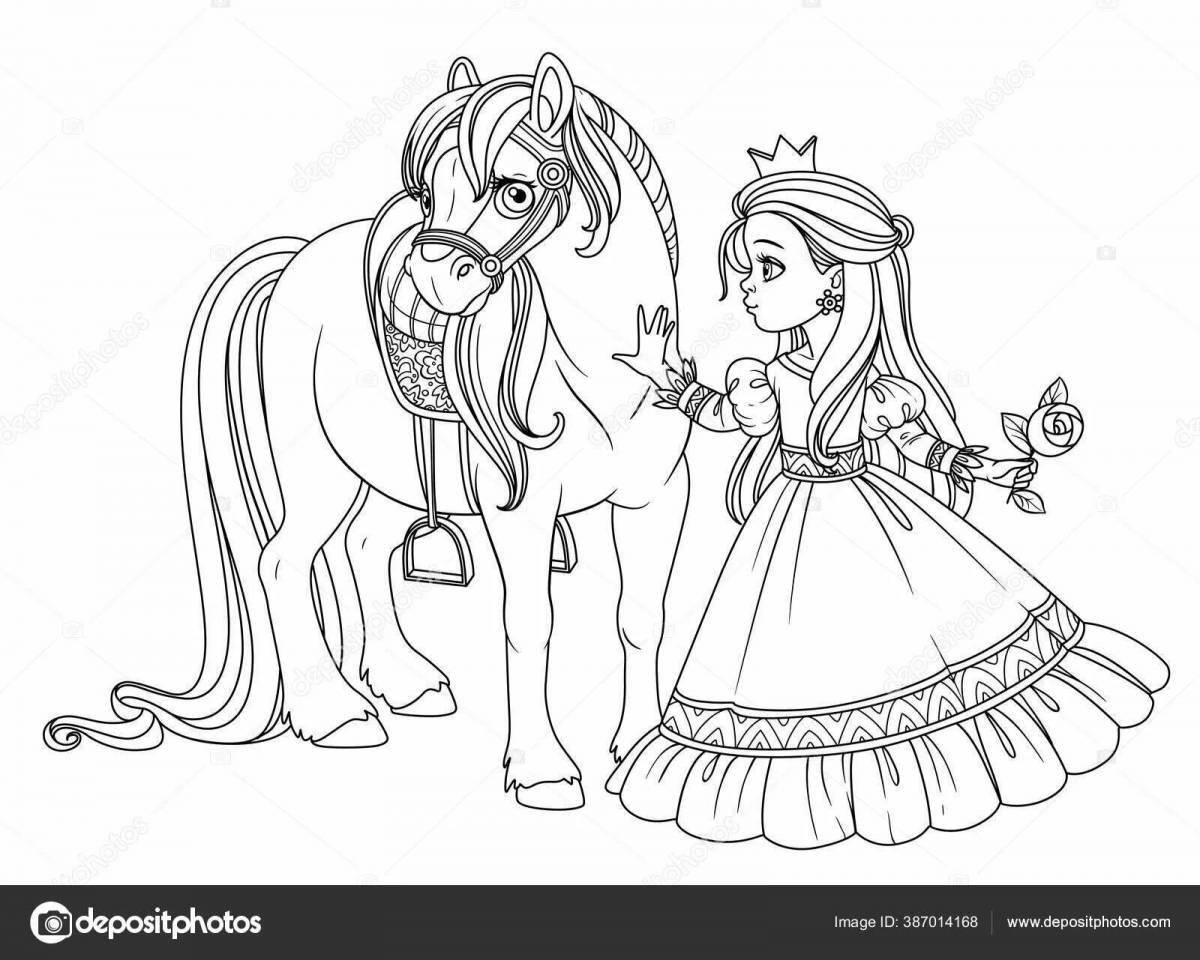 Large coloring horse and princess