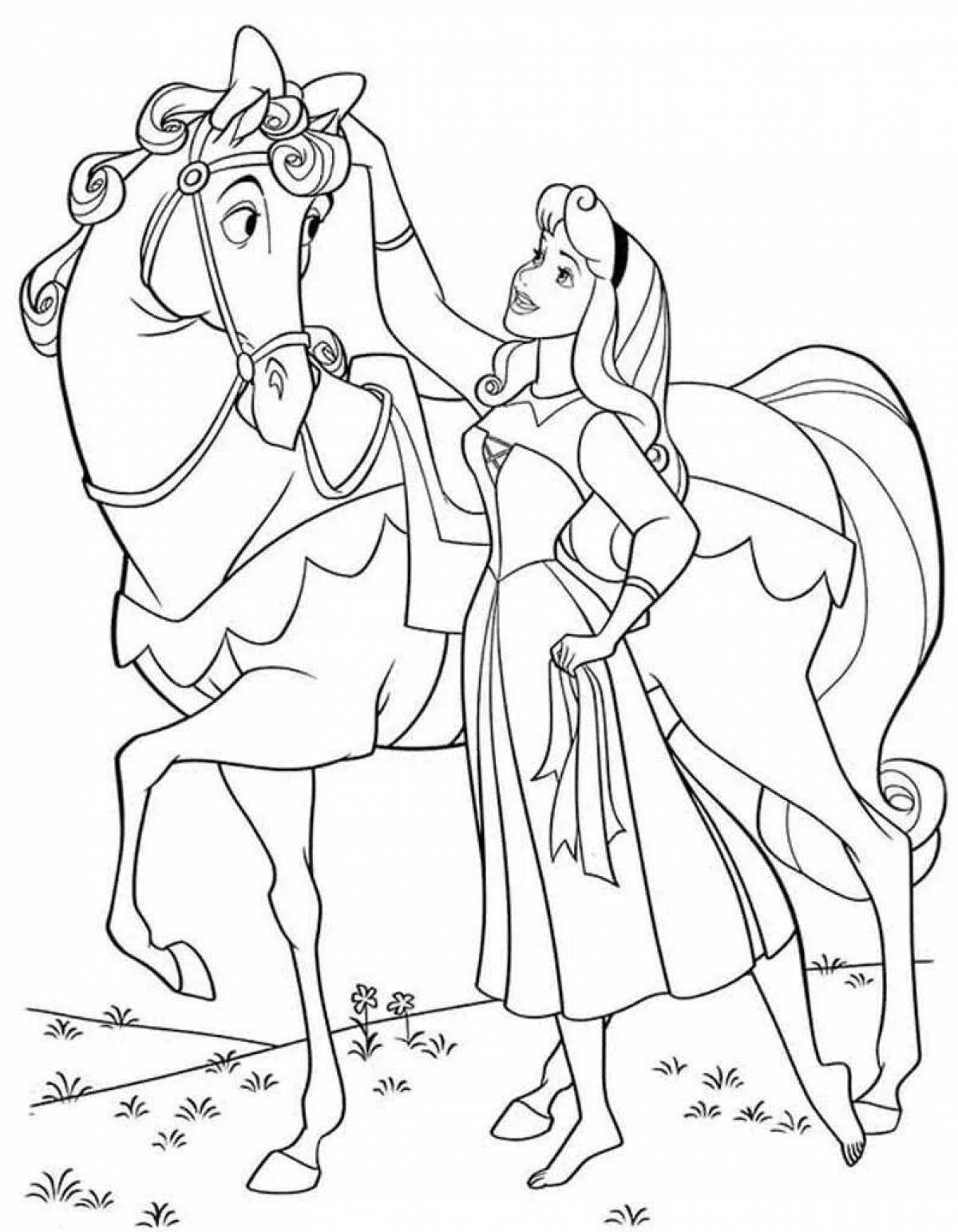Elegant coloring horse and princess