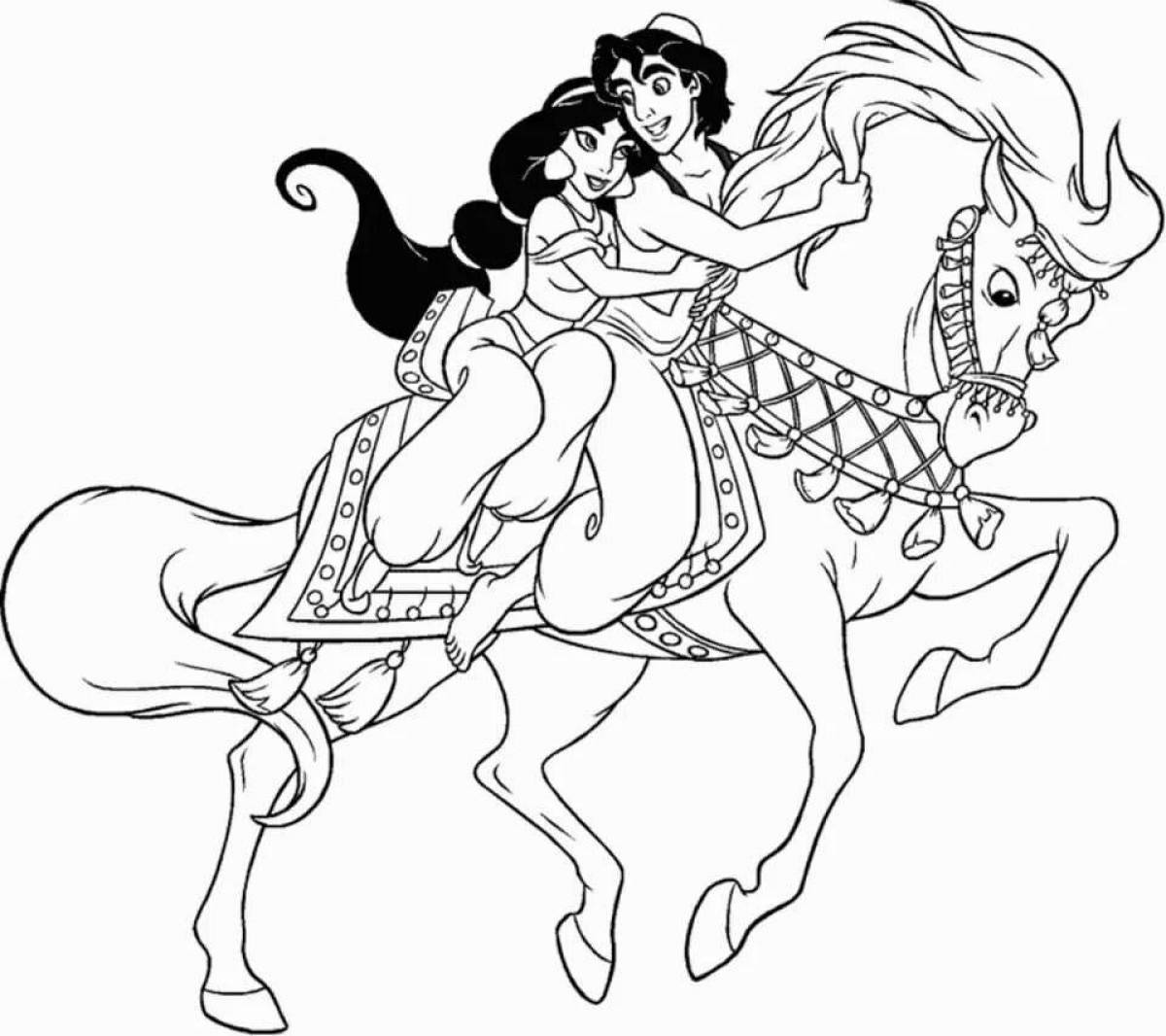 Beautiful coloring horse and princess