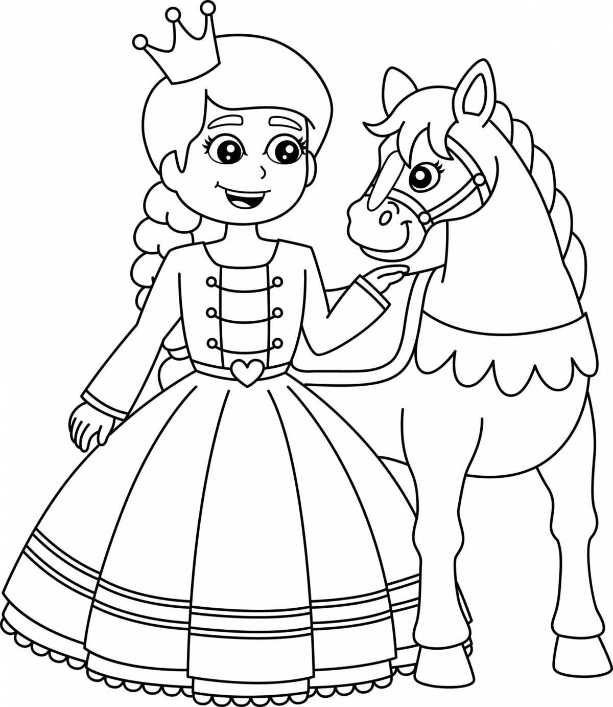 Веселая раскраска лошадь и принцесса