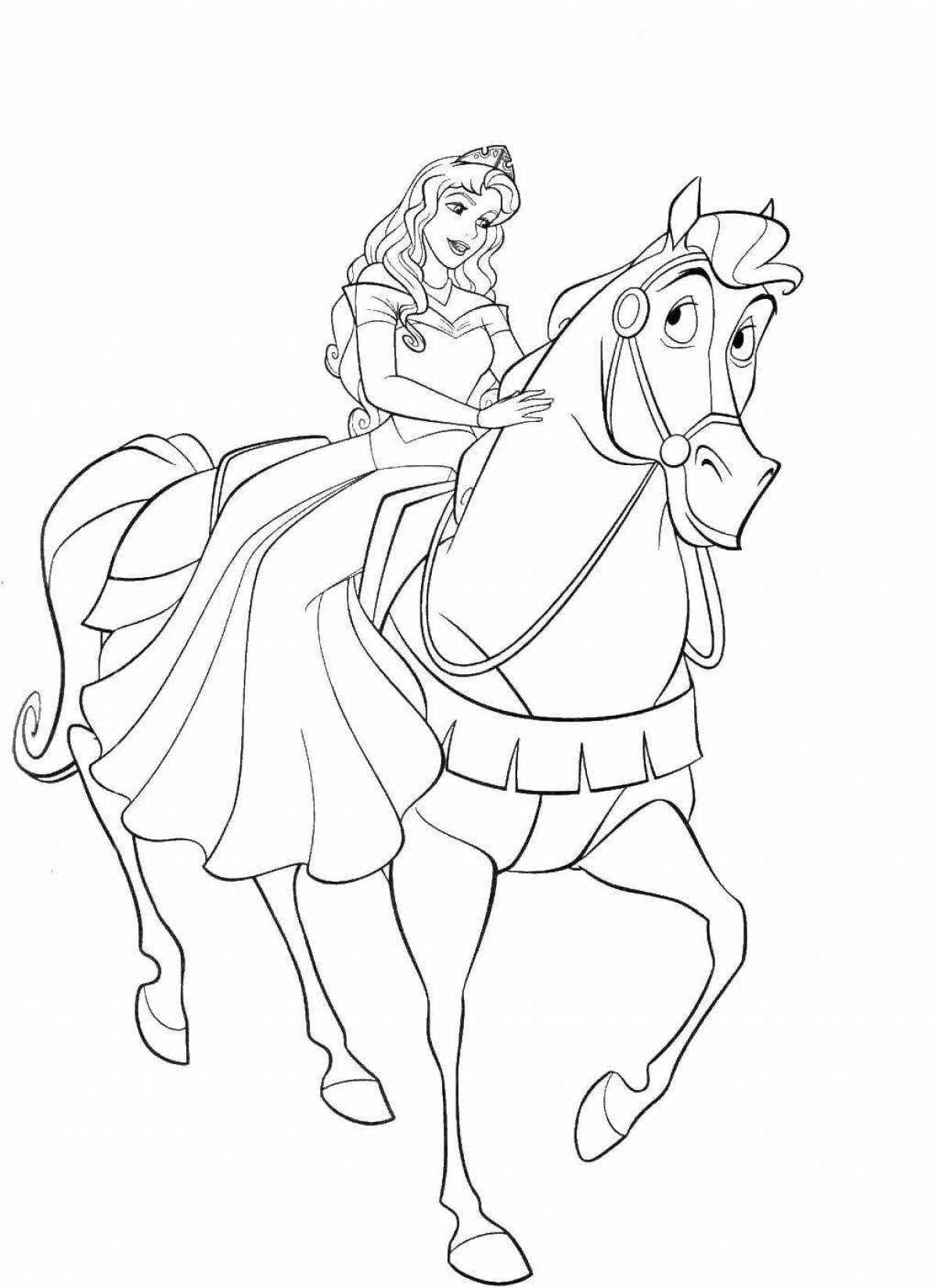 Fancy coloring horse and princess