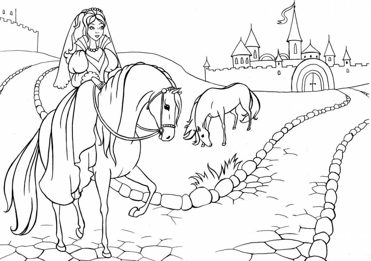 Fun coloring horse and princess