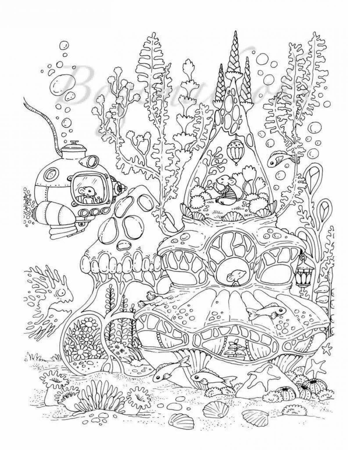 Coloring page cheerful town