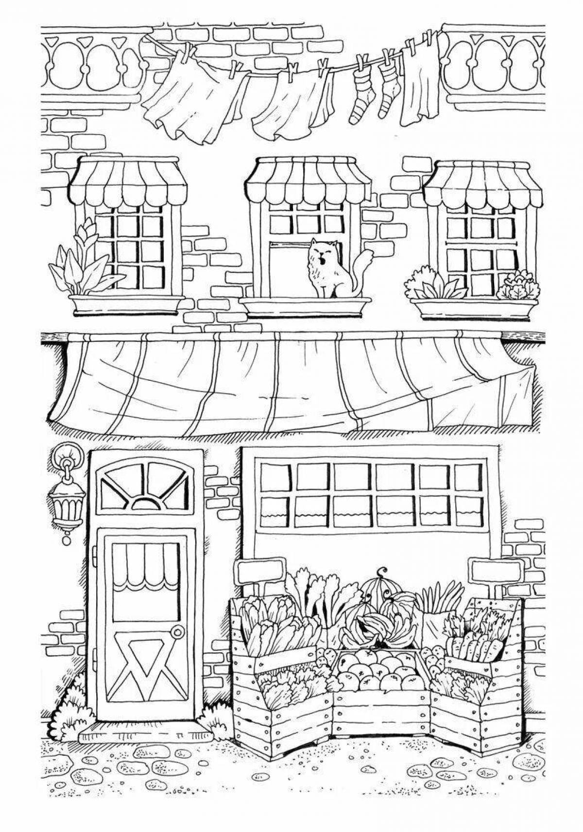 Adorable little town coloring book